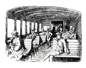L'intérieur du tram dessiné par E. Auguin en 1898