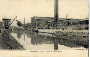 Vues du canal de Roubaix avec le quai du Sartel et le peignage Motte, 1910