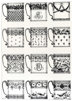 Projet de décors de tasses de forme carrée, fin 18e siècle